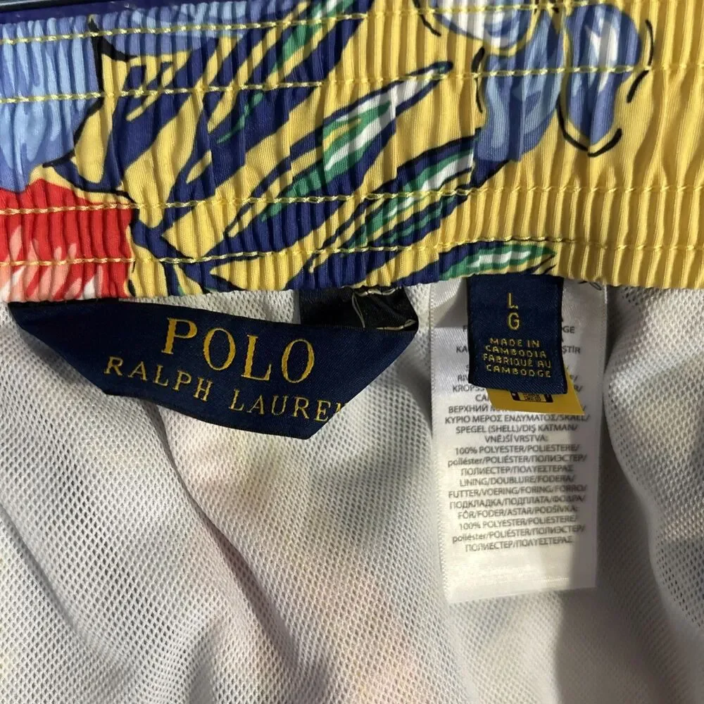 Polo Ralph Lauren Long Swim Trunks Men's Large Yellow Hibiscus Floral Traveler